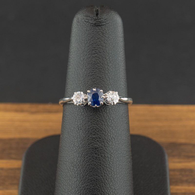 Platinum Sapphire and Diamond Trilogy Ring Size K 2.6g