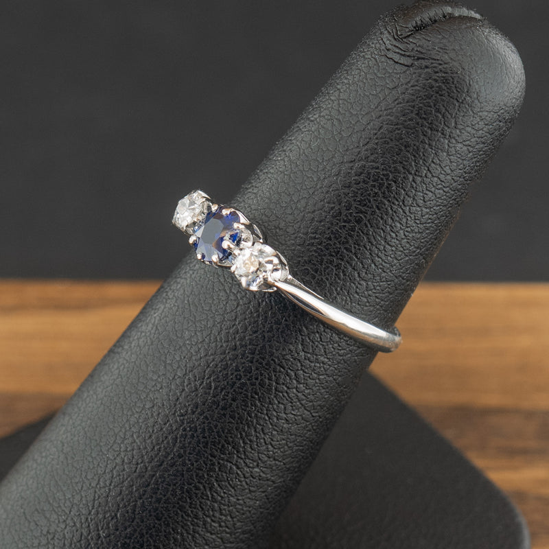 Platinum Sapphire and Diamond Trilogy Ring Size K 2.6g