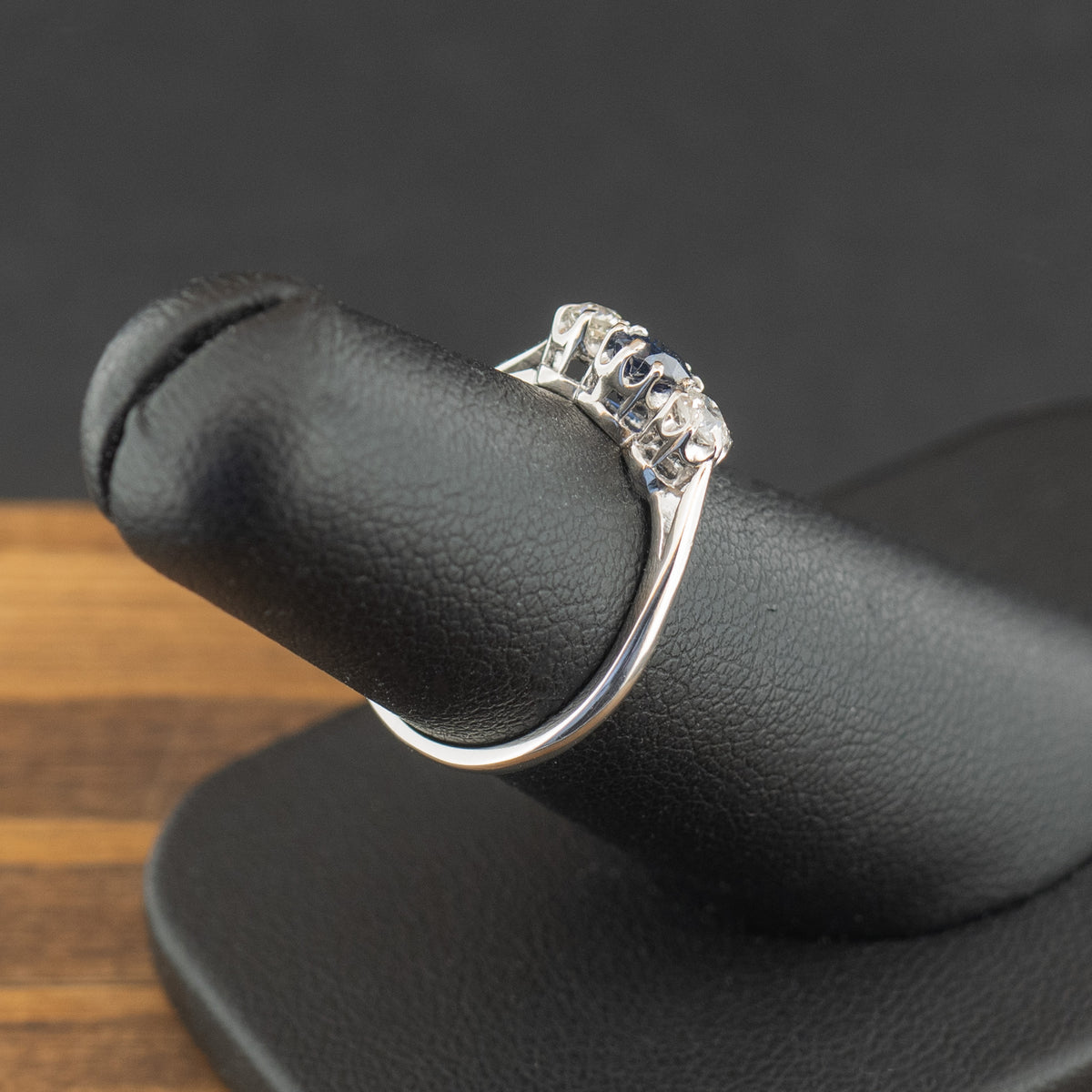 Platinum Sapphire and Diamond Trilogy Ring Size K 2.6g