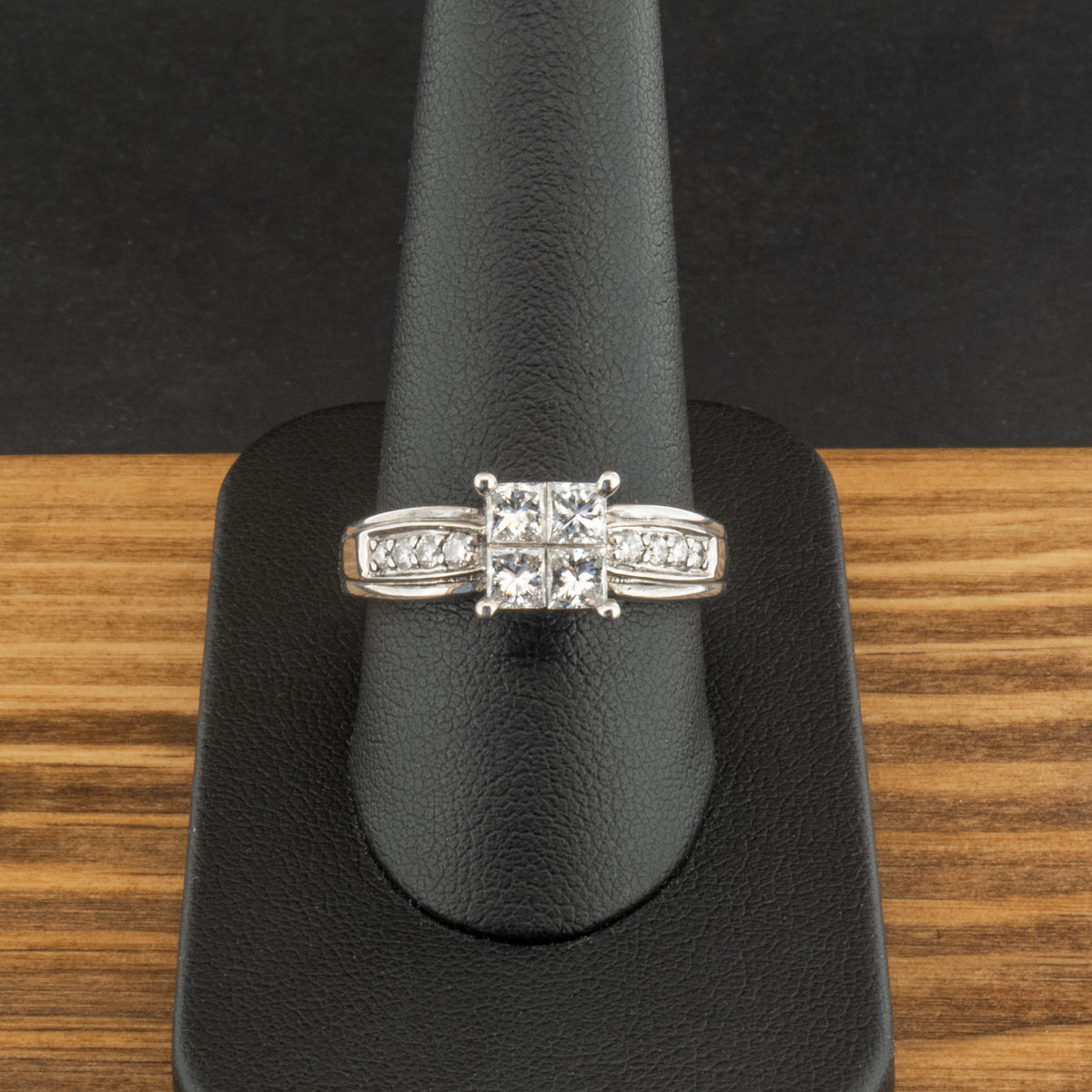 18ct White Gold 1ct Diamond Princess Cut Pavé Ring Size S 1/2 6.5g