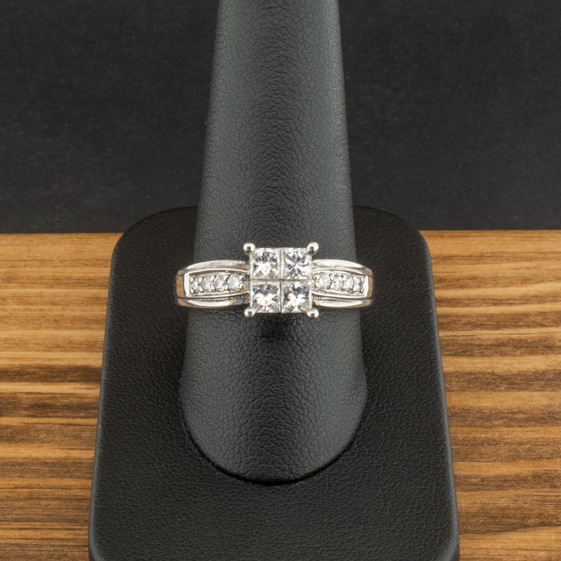 18ct White Gold 1ct Diamond Princess Cut Pavé Ring Size S 1/2 6.5g