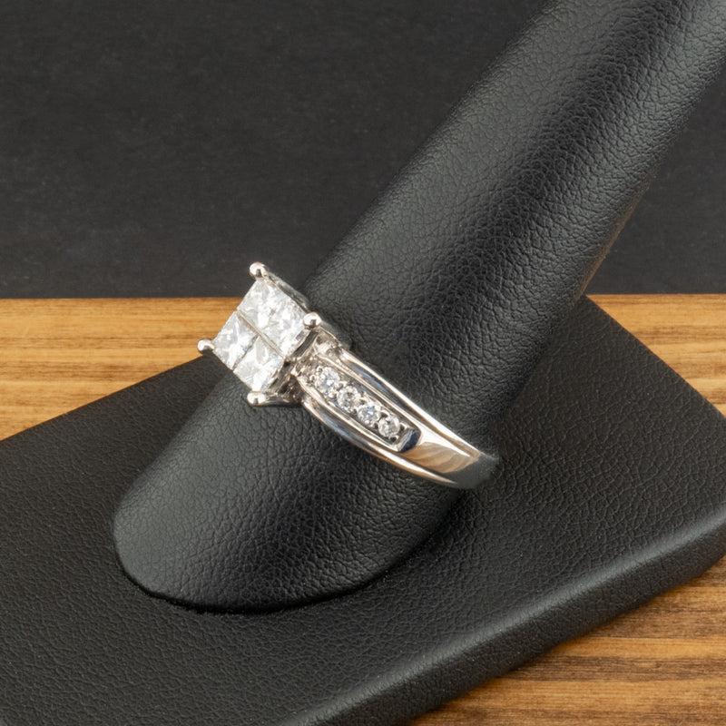 18ct White Gold 1ct Diamond Princess Cut Pavé Ring Size S 1/2 6.5g