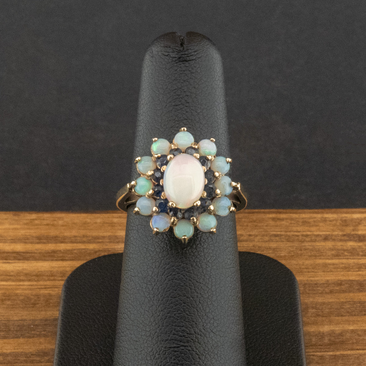 9ct Yellow Gold Opal and Sapphire Cluster Ring Size L 4.4g