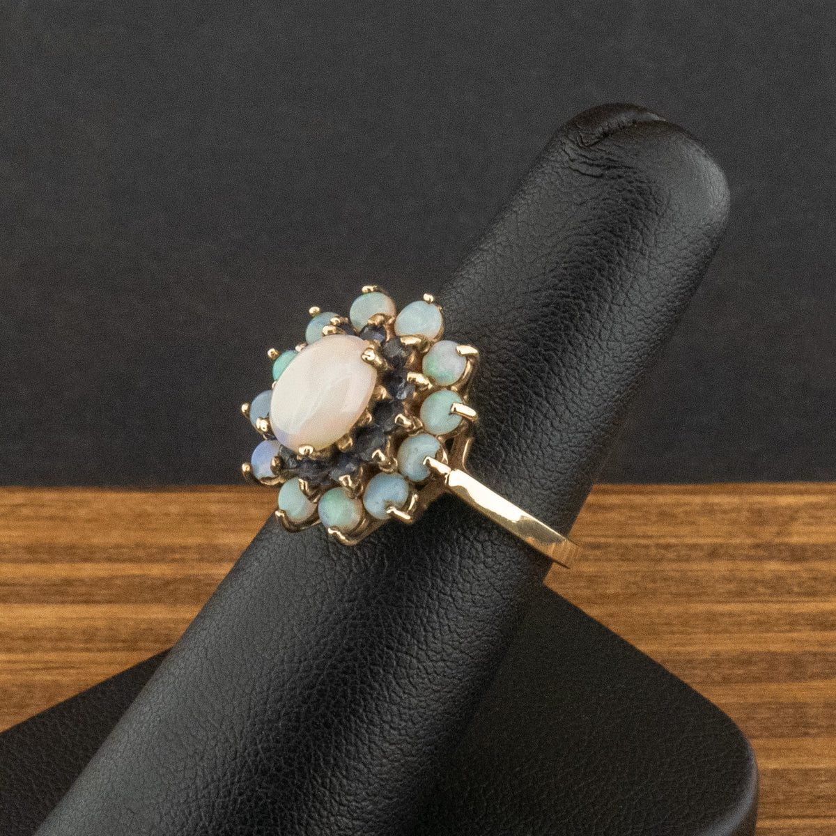 9ct Yellow Gold Opal and Sapphire Cluster Ring Size L 4.4g