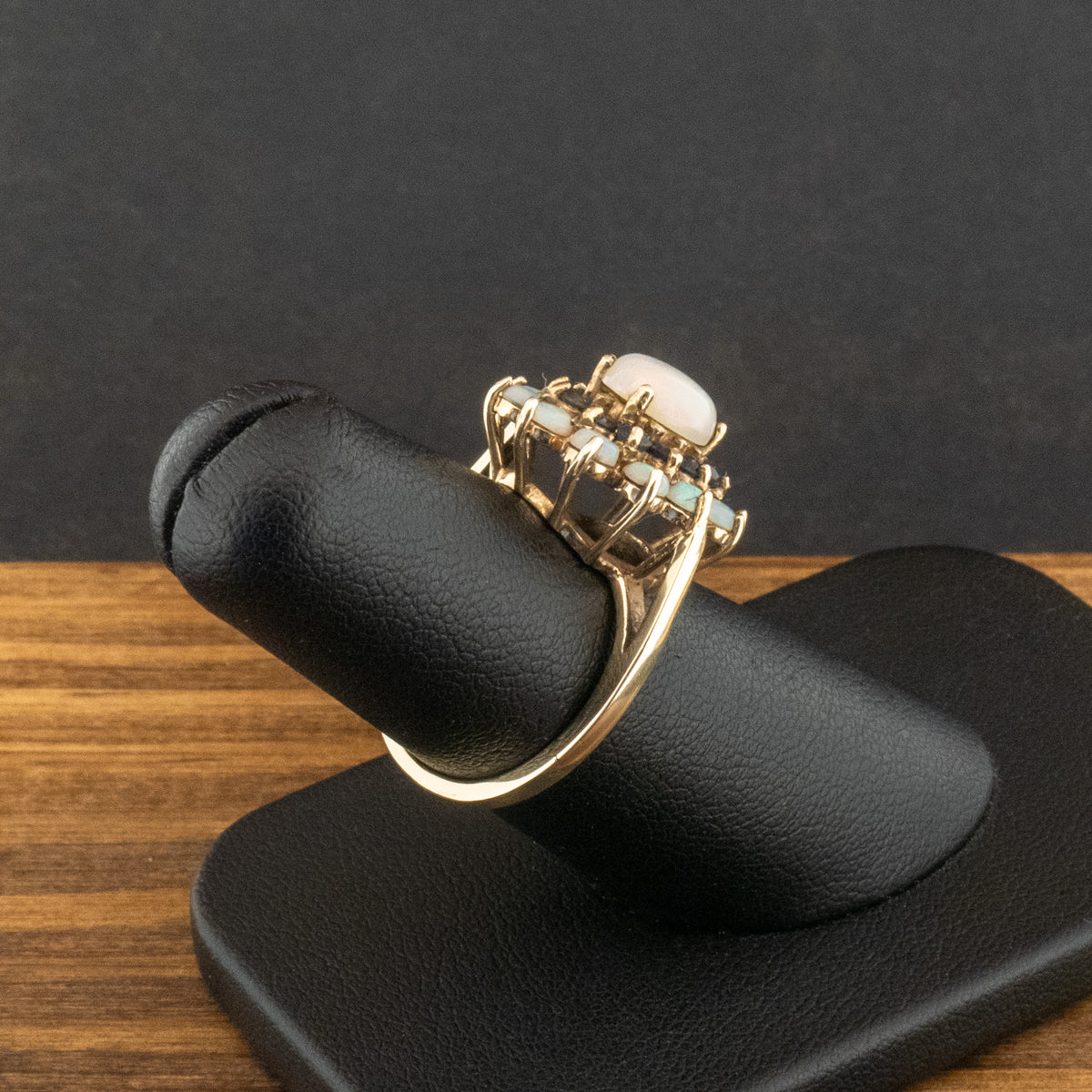 9ct Yellow Gold Opal and Sapphire Cluster Ring Size L 4.4g