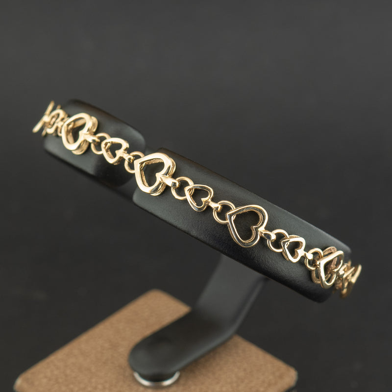 9ct Yellow Gold 7.5 Inch Heart Chain Bracelet 6.5g