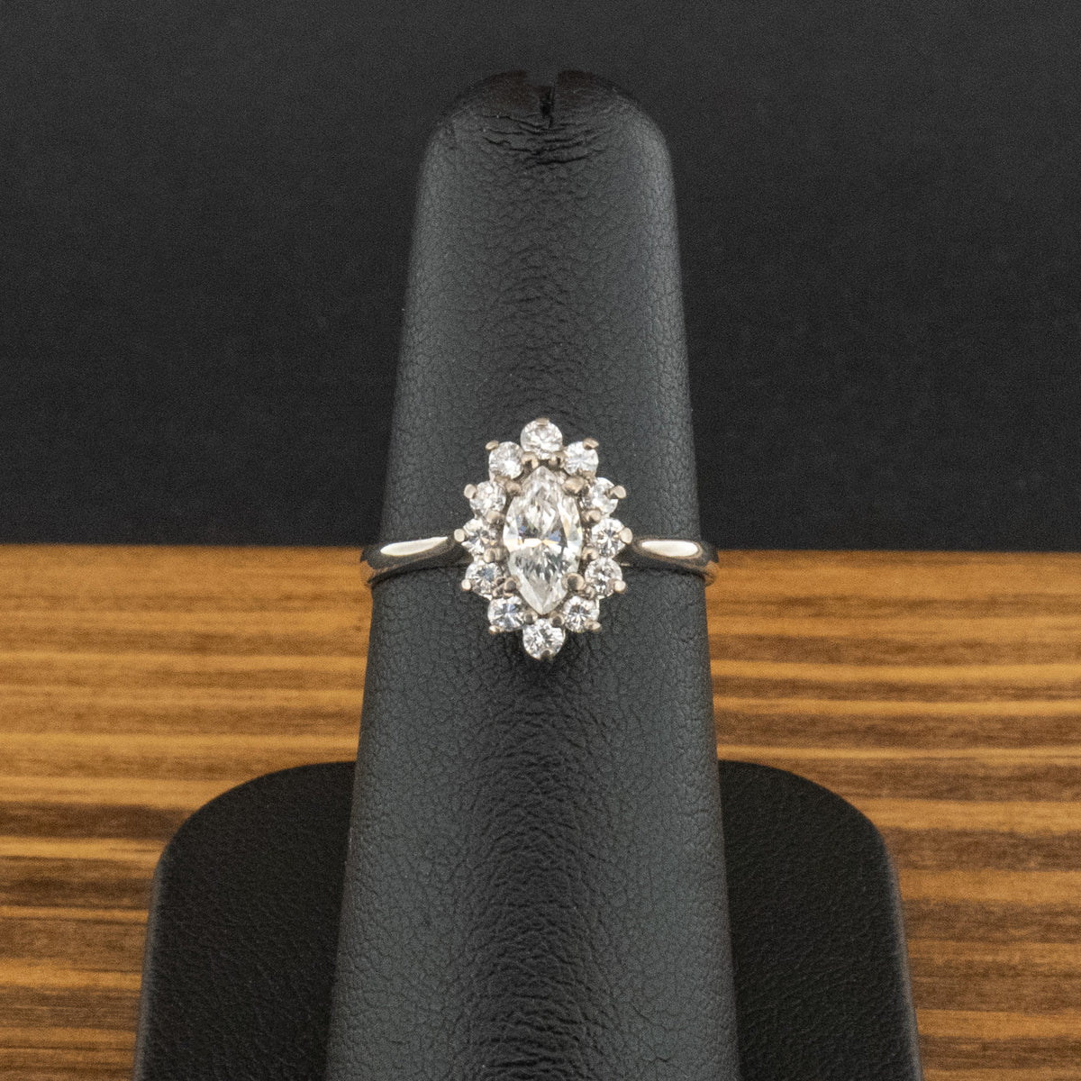 18ct White Gold 0.5ct Marquise Cut Diamond Halo Ring Size K 2.2g