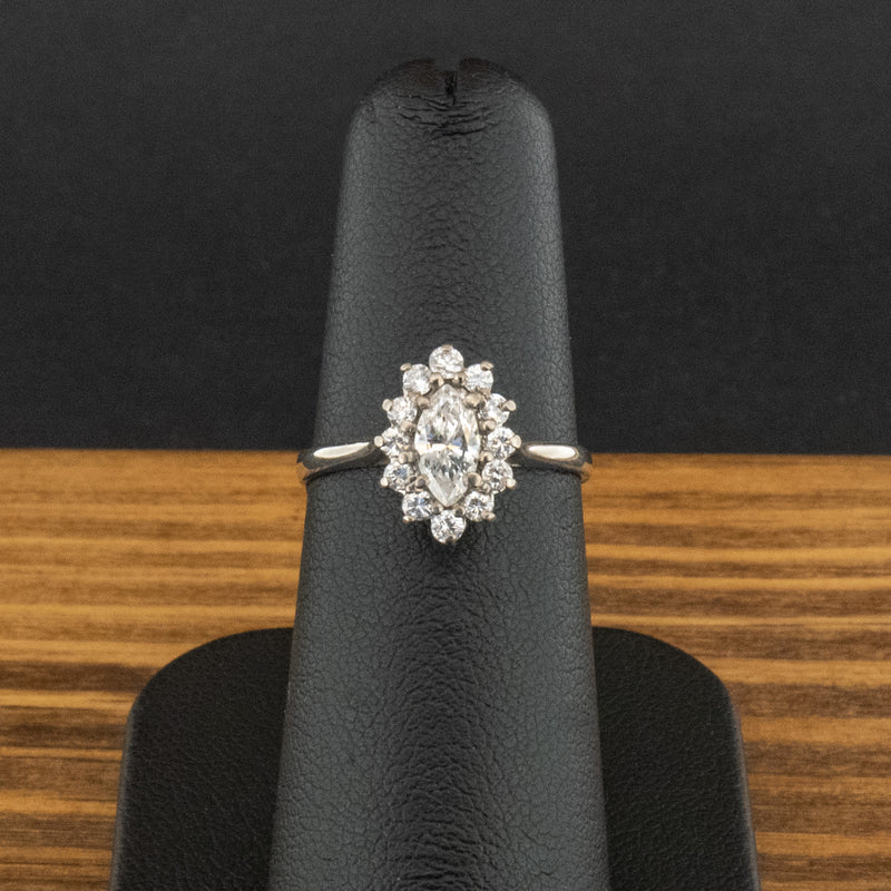 18ct White Gold 0.5ct Marquise Cut Diamond Halo Ring Size K 2.2g
