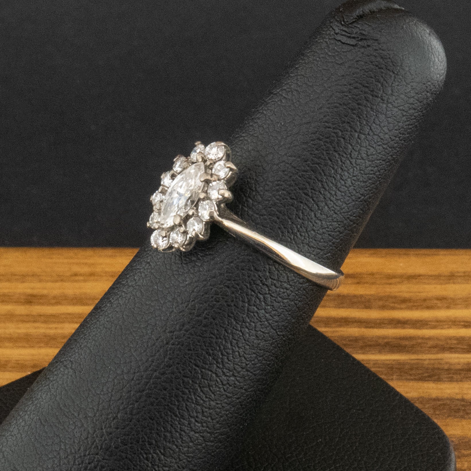 18ct White Gold 0.5ct Marquise Cut Diamond Halo Ring Size K 2.2g