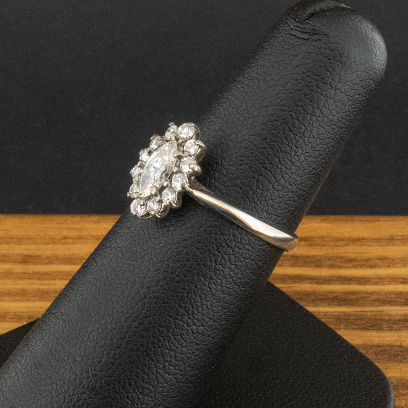 18ct White Gold 0.5ct Marquise Cut Diamond Halo Ring Size K 2.2g