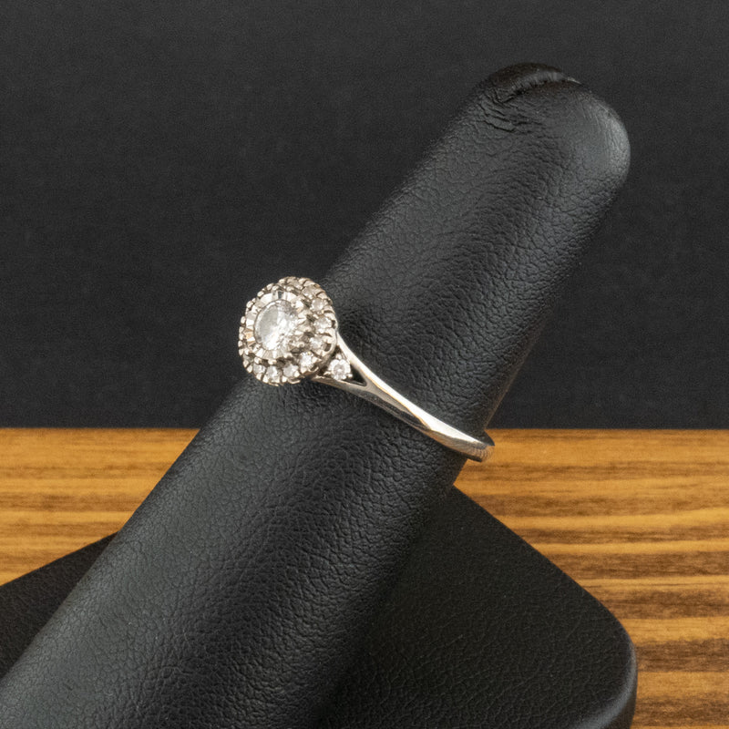 9ct White Gold 0.33ct Diamond Halo Ring Size L 2g