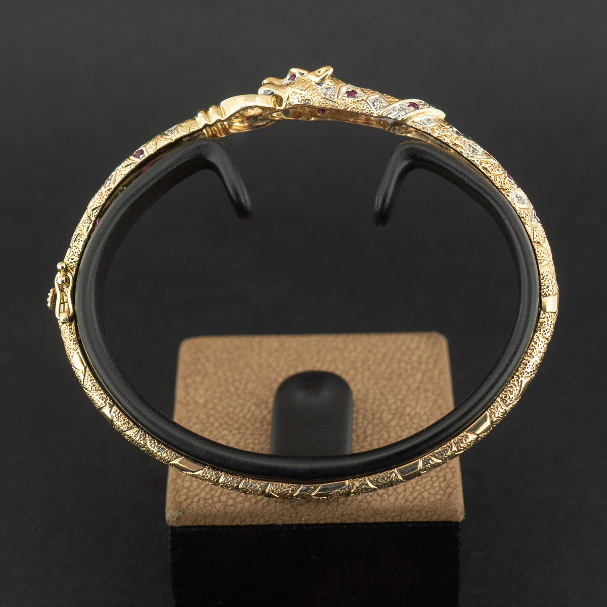 9ct Yellow Gold Leopard Ruby and Diamond Bangle 10.6g