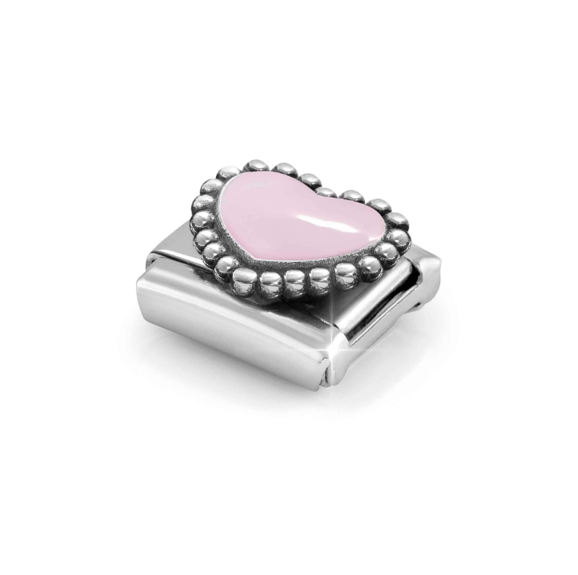 Nomination Light Pink Enamel Heart Sterling Silver and Stainless Steel Composable Charm