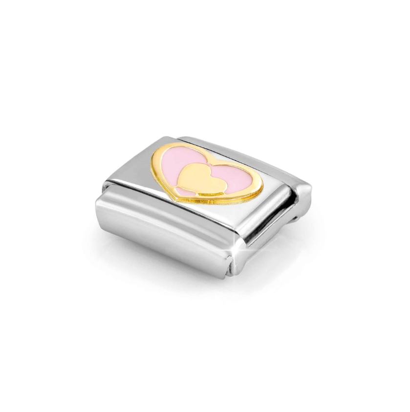 Nomination Pink and Gold Hearts 18ct Gold and Stainless Steel Composable Charm