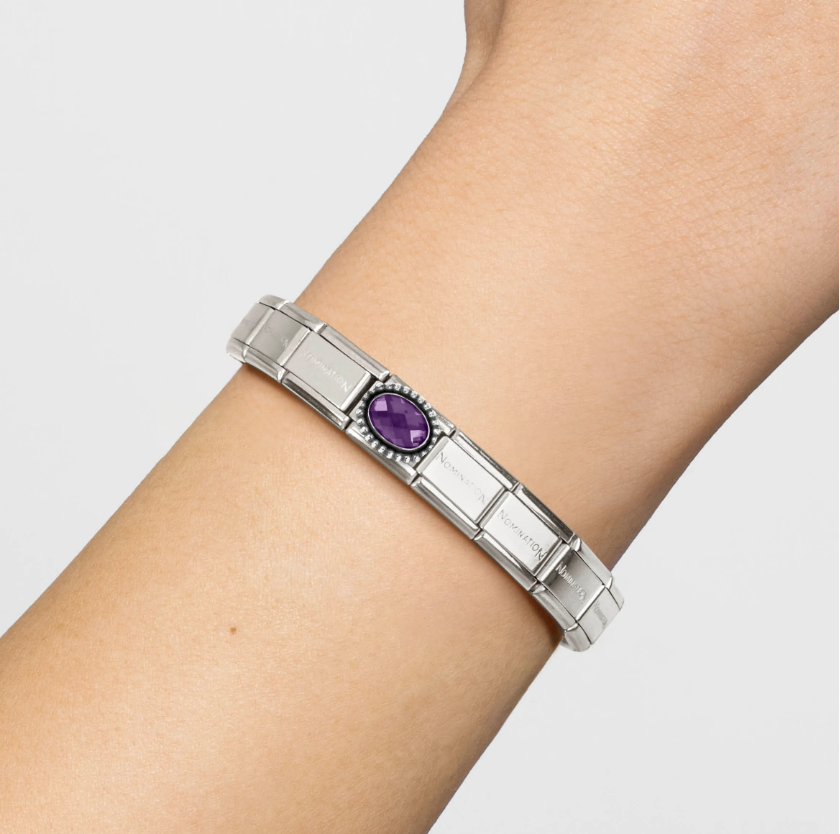 Nomination Purple Oval CZ Sterling Silver and Stainless Steel Composable Charm