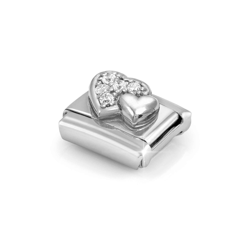 Nomination CZ Heart with Raised Heart Sterling Silver and Stainless Steel Composable Charm