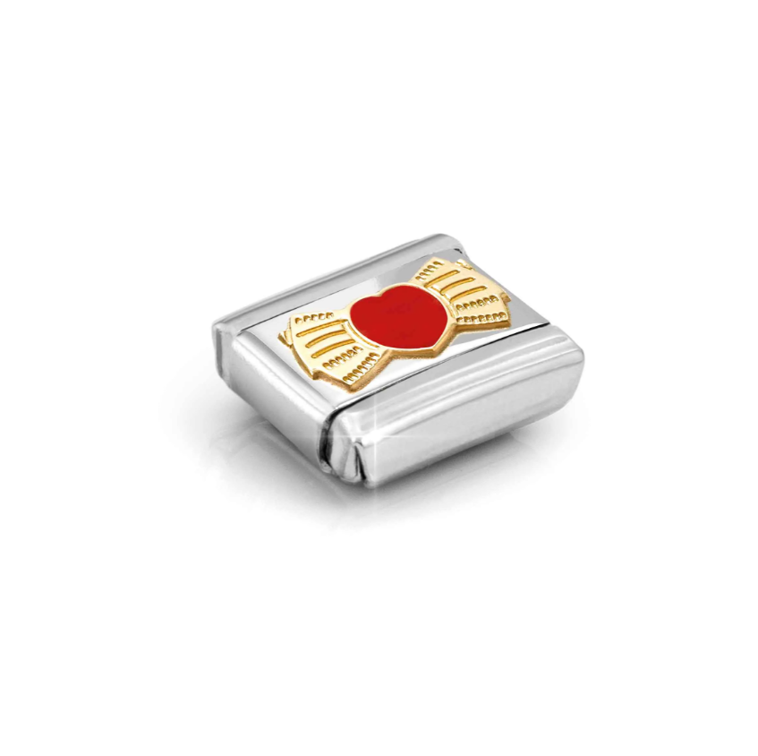 Nomination Red Heart with Bow 18ct Gold and Stainless Steel Composable Charm