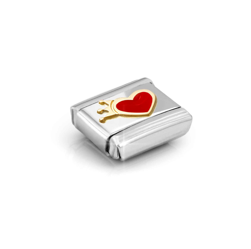 Nomination Red Heart with Crown 18ct Gold and Stainless Steel Composable Charm