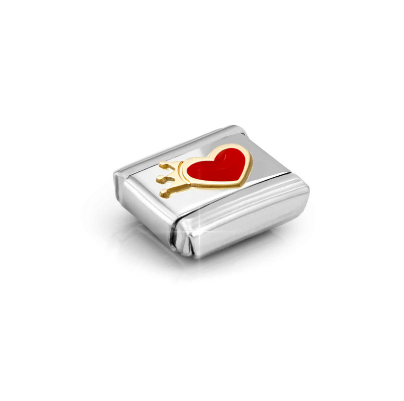 Nomination Red Heart with Crown 18ct Gold and Stainless Steel Composable Charm