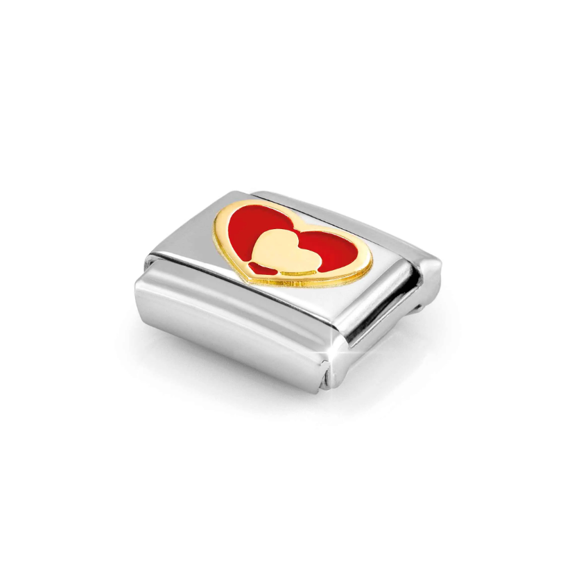 Nomination Red and Gold Hearts 18ct Gold and Stainless Steel Composable Charm