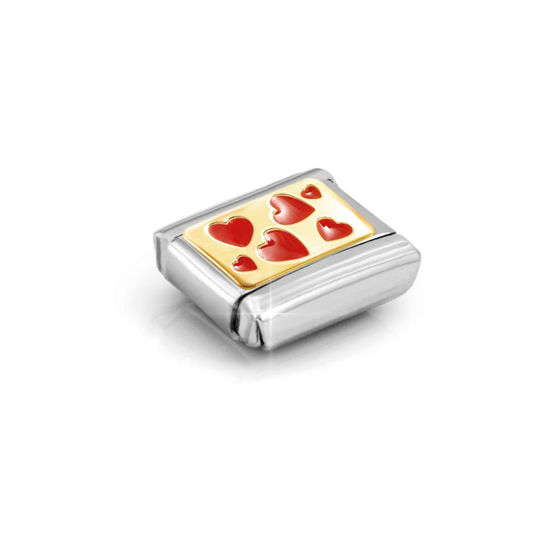 Nomination Red Scattered Hearts 18ct Gold and Stainless Steel Composable Charm