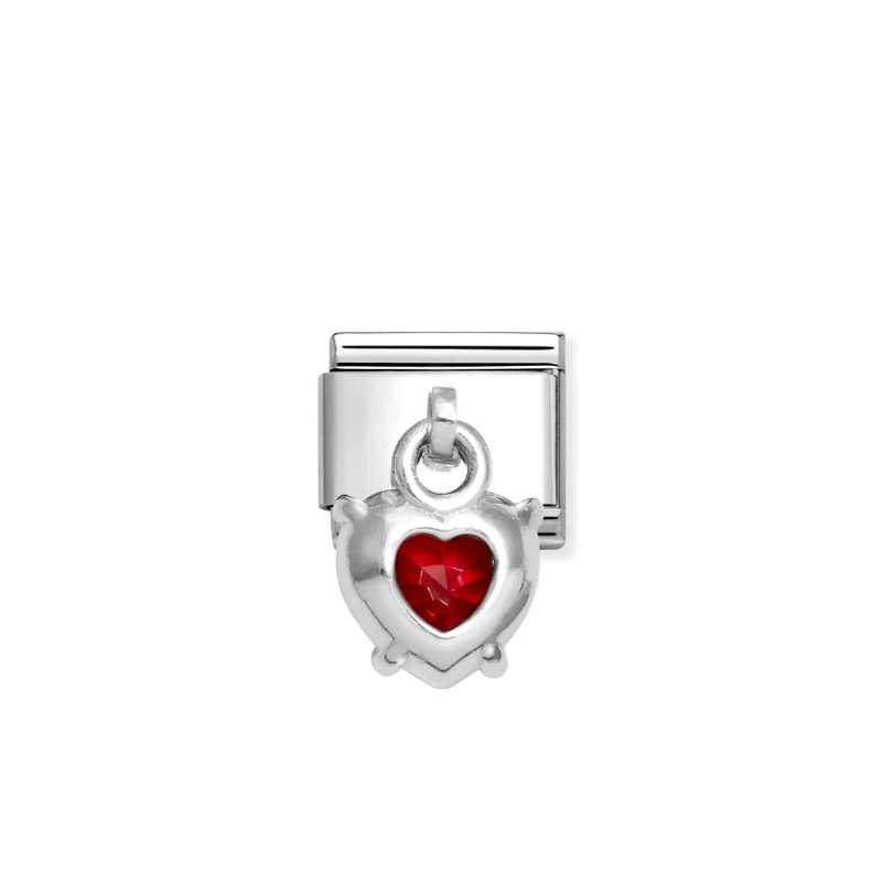 Nomination Red CZ Heart Pendant Sterling Silver and Stainless Steel Composable Charm