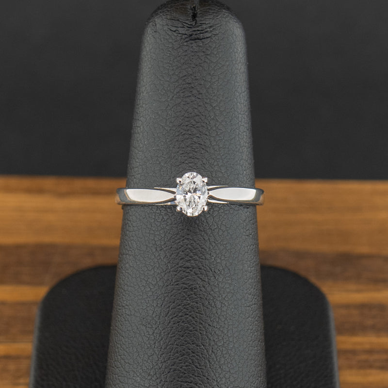 18ct White Gold 0.33ct Oval Cut Diamond Solitaire Ring 2.3g Size K