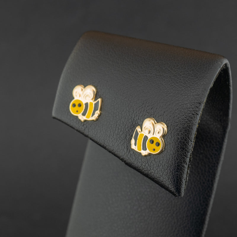 9ct Yellow Gold Bee Enamel Stud Earrings 0.5g