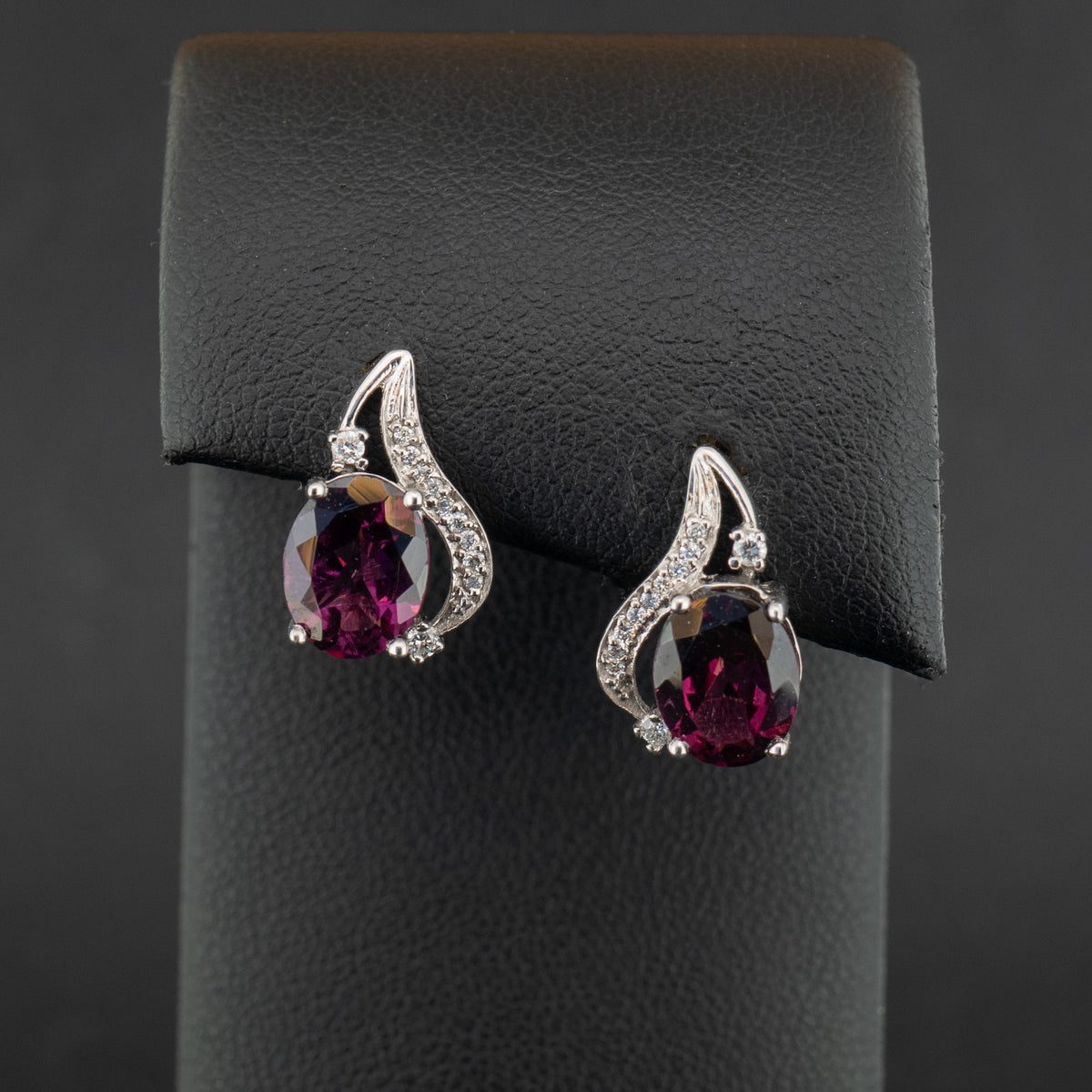18ct White Gold Purple Stone and Diamond Earrings 4.5g