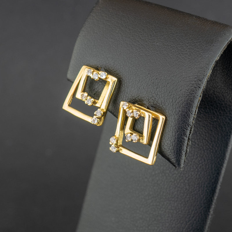 18ct Yellow Gold CZ Geometric Stud Earrings 4.6g