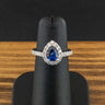 Platinum 0.9ct Pear Cut Sapphire and Diamond Halo Ring Size H 5.3g