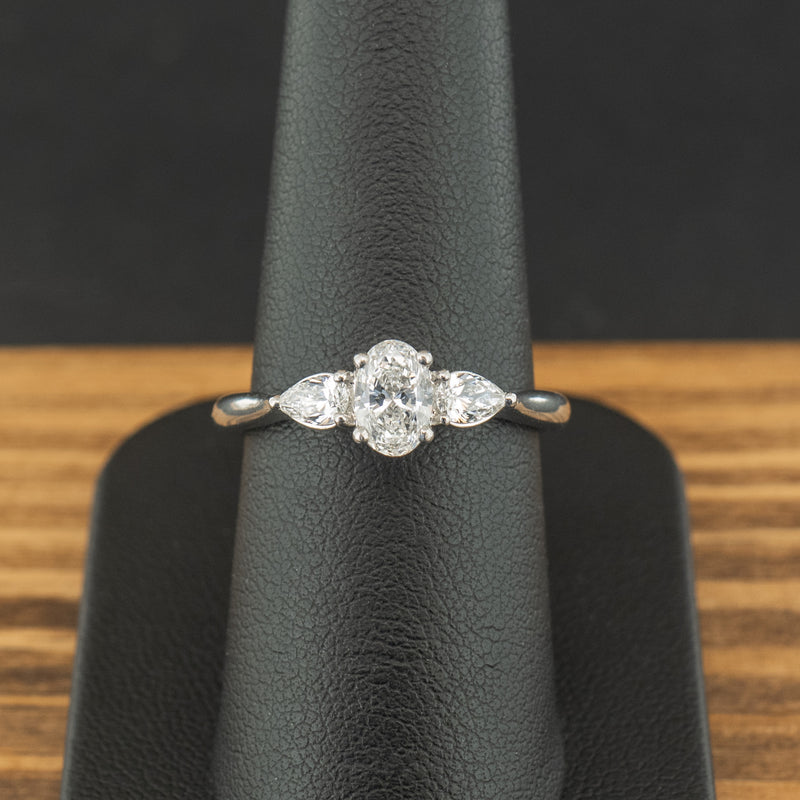 Platinum 0.82ct Oval & Pear Cut Diamond Trilogy Ring Size O 5g