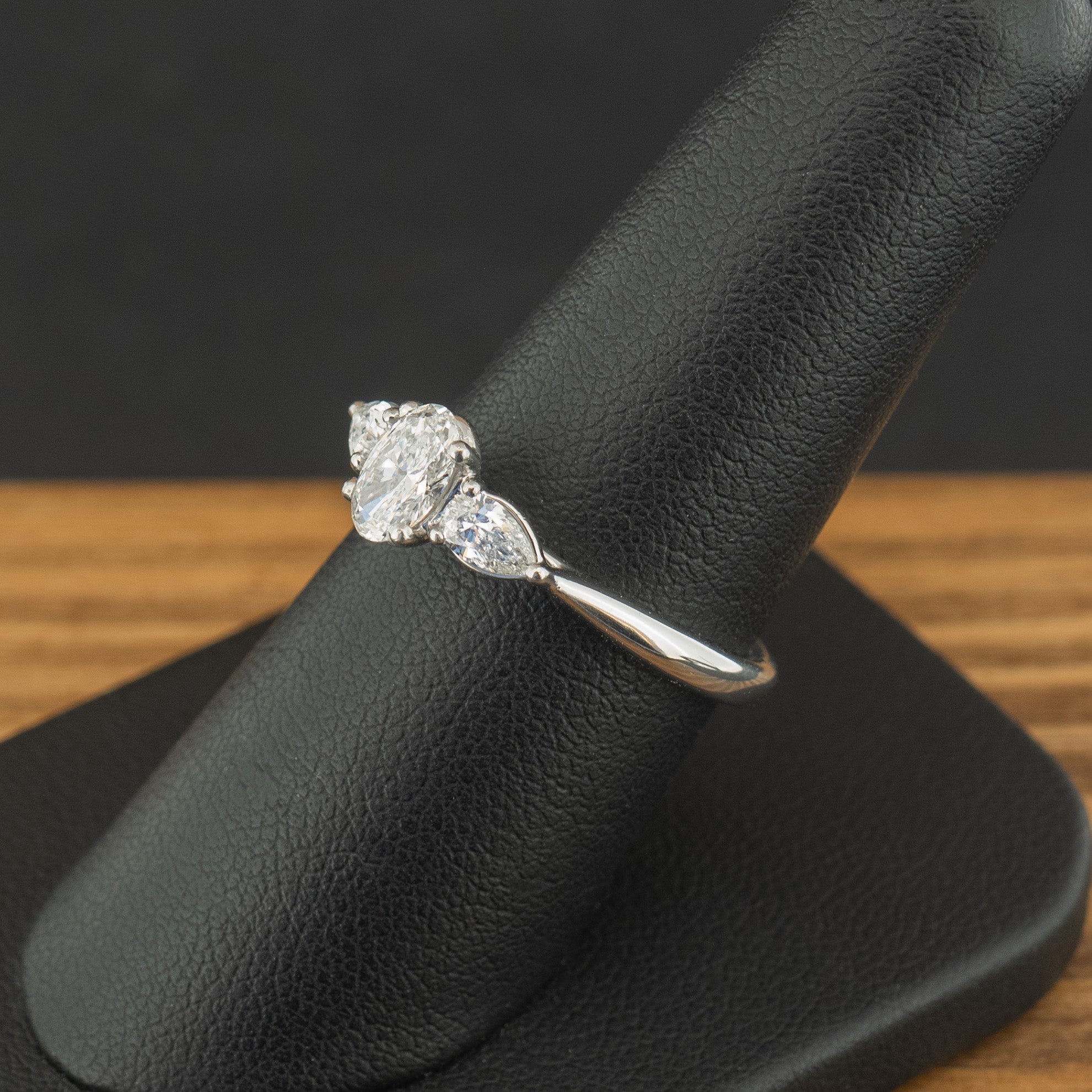 Platinum 0.82ct Oval & Pear Cut Diamond Trilogy Ring Size O 5g