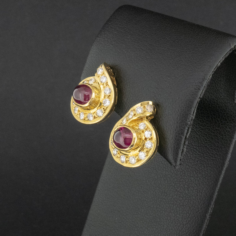 14ct Yellow Gold Ruby and Diamond Cluster Stud Earrings 8.2g