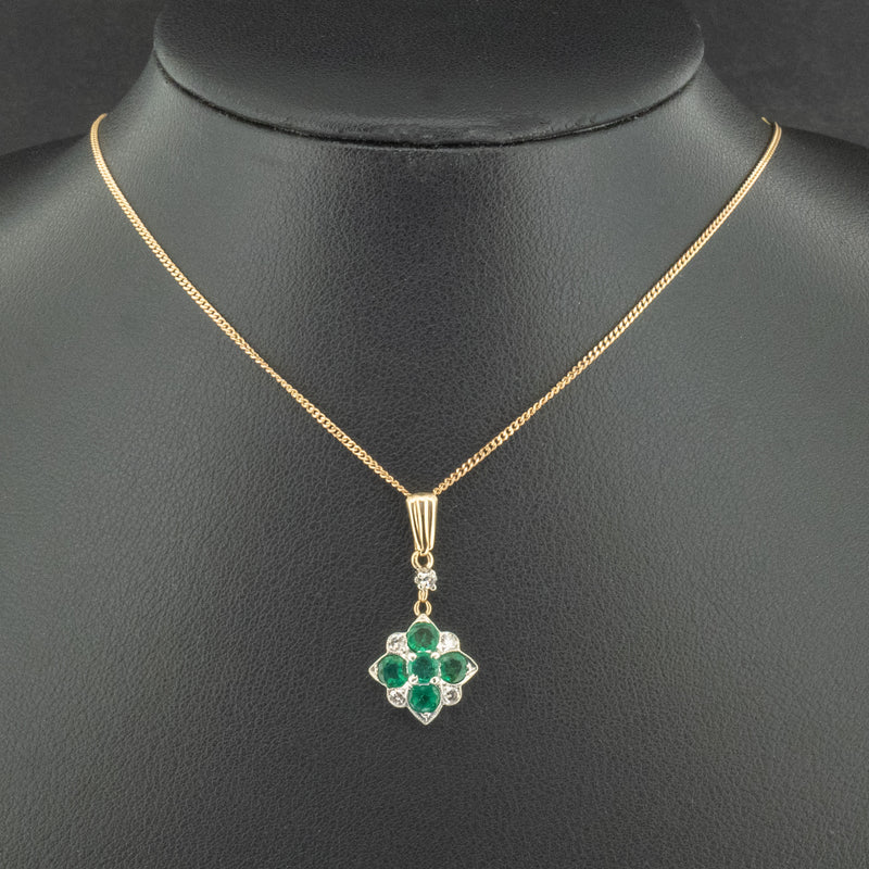 9ct Yellow Gold 0.6ct Emerald & 0.1ct Diamond 18 Inch Necklace 2.8g