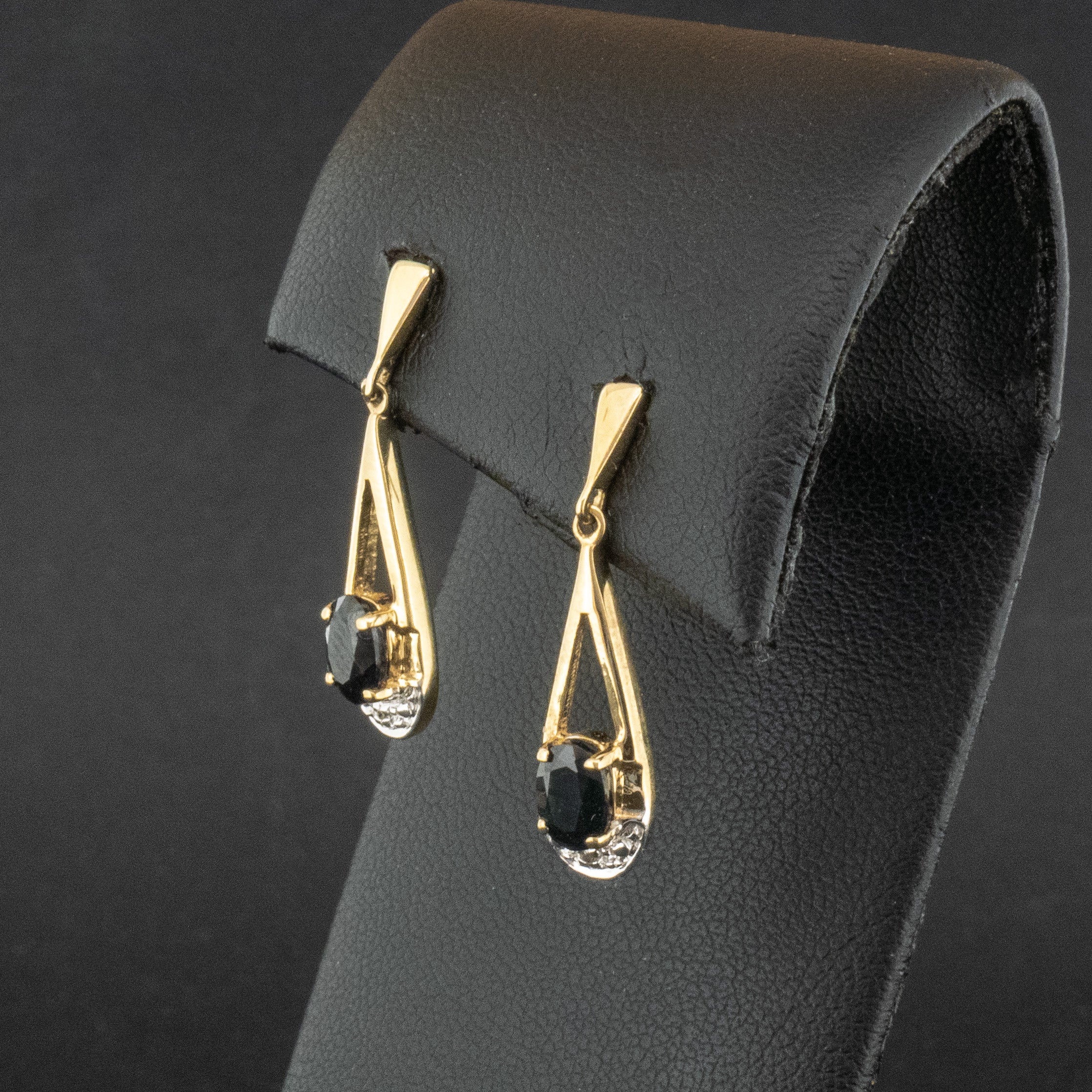 9ct Yellow Gold Sapphire and Diamond Drop Earrings 2g