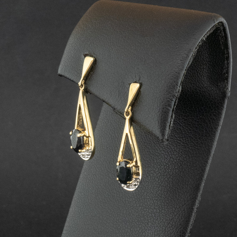 9ct Yellow Gold Sapphire and Diamond Drop Earrings 2g