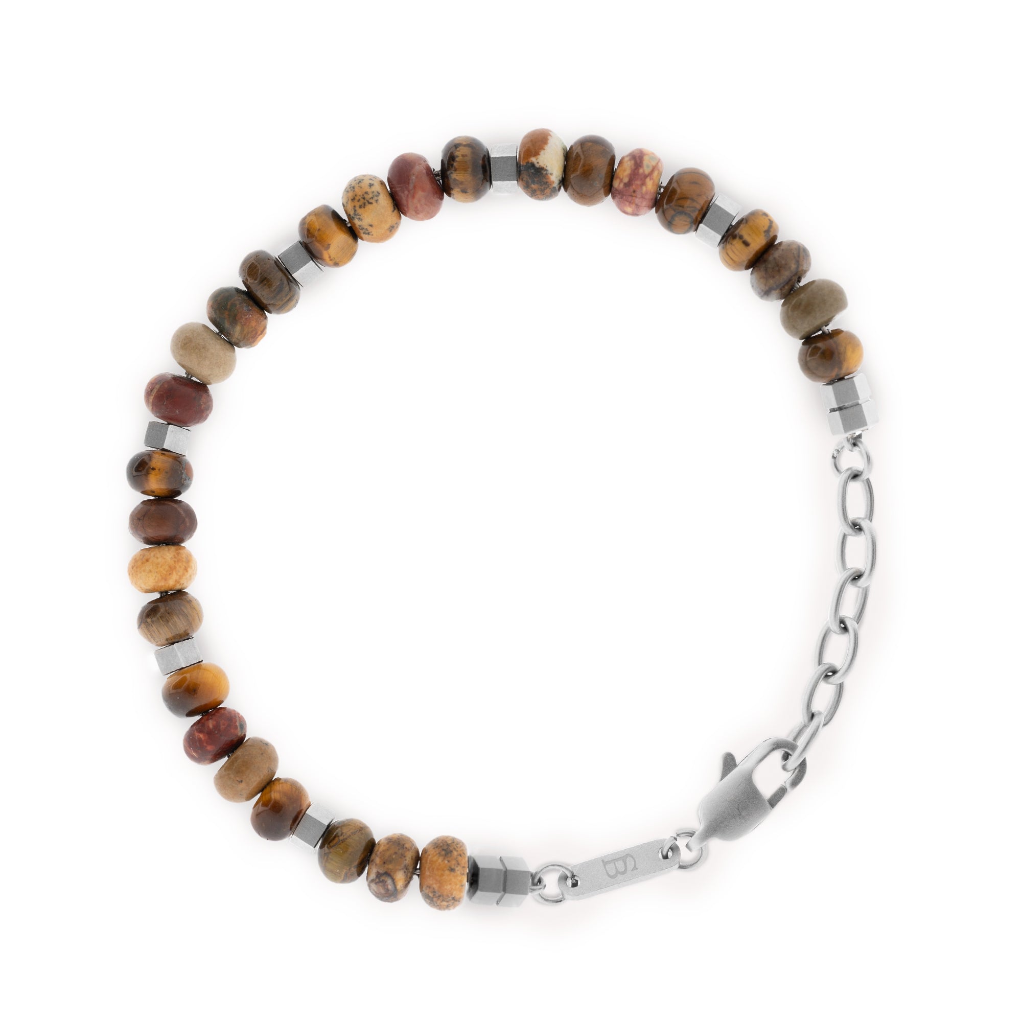 Steel & Barnett Terracotta Gemstone Adjustable Beads Bracelet (Fits S-XL)