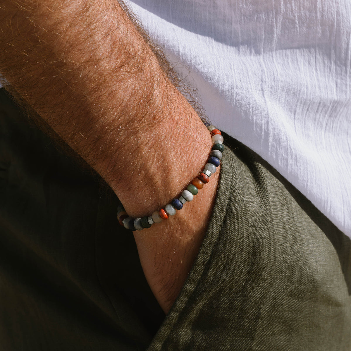 Steel & Barnett Cyrus Gemstone Adjustable Beads Bracelet (Fits S-XL)