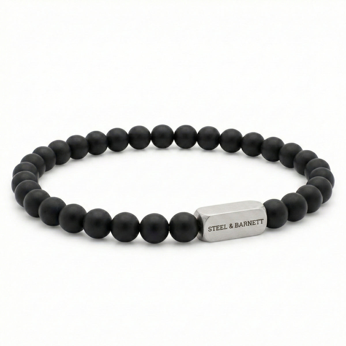 Steel & Barnett Matt Black Onyx Gemstone Beads Bracelet (Size M)