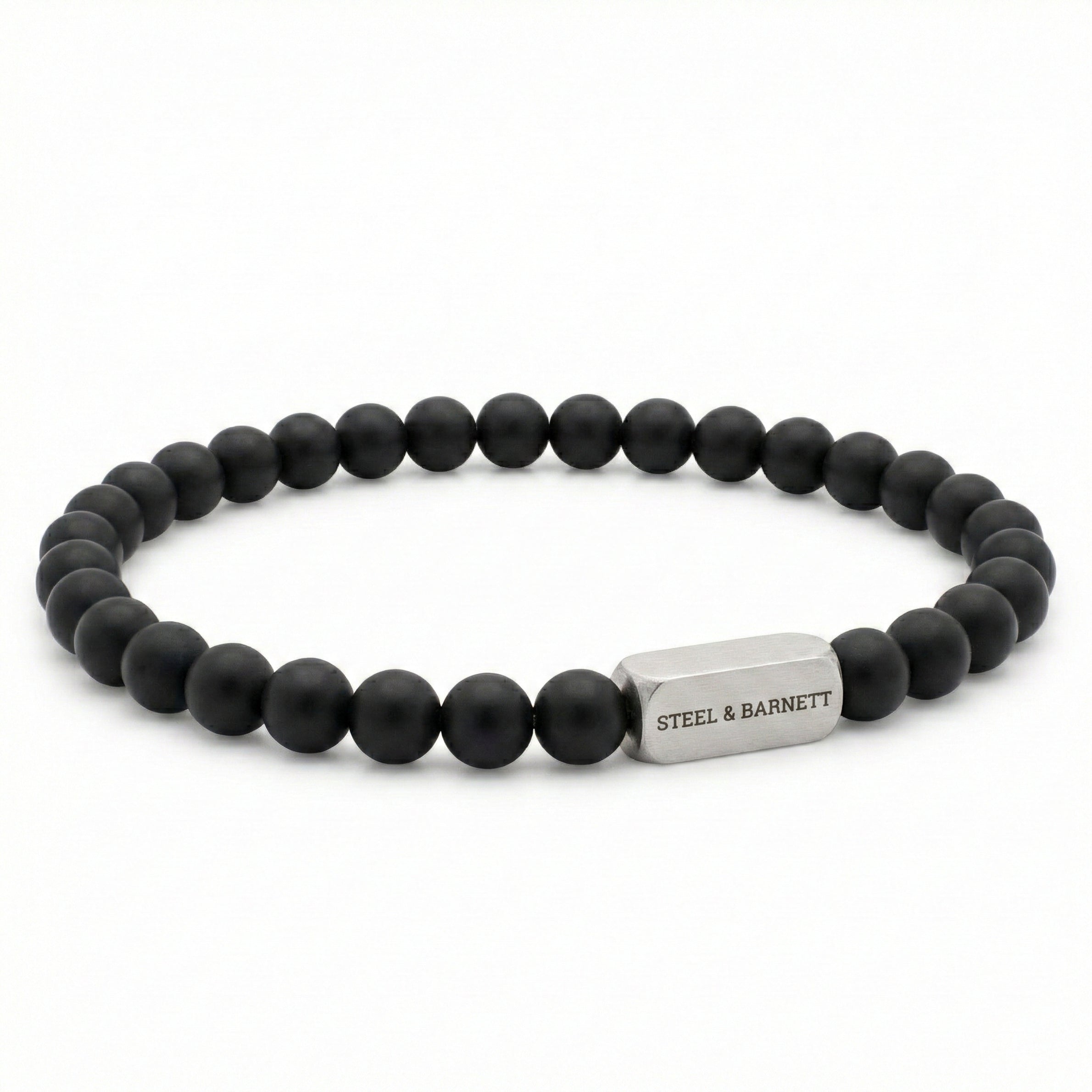 Steel & Barnett Matt Black Onyx Gemstone Beads Bracelet (Size M)