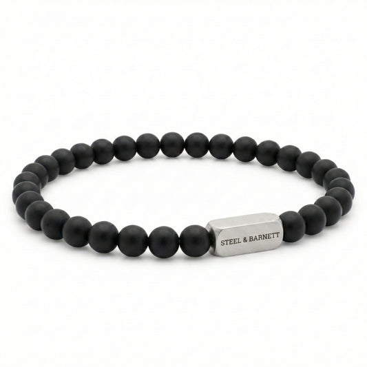 Steel & Barnett Matt Black Onyx Gemstone Beads Bracelet (Size M)