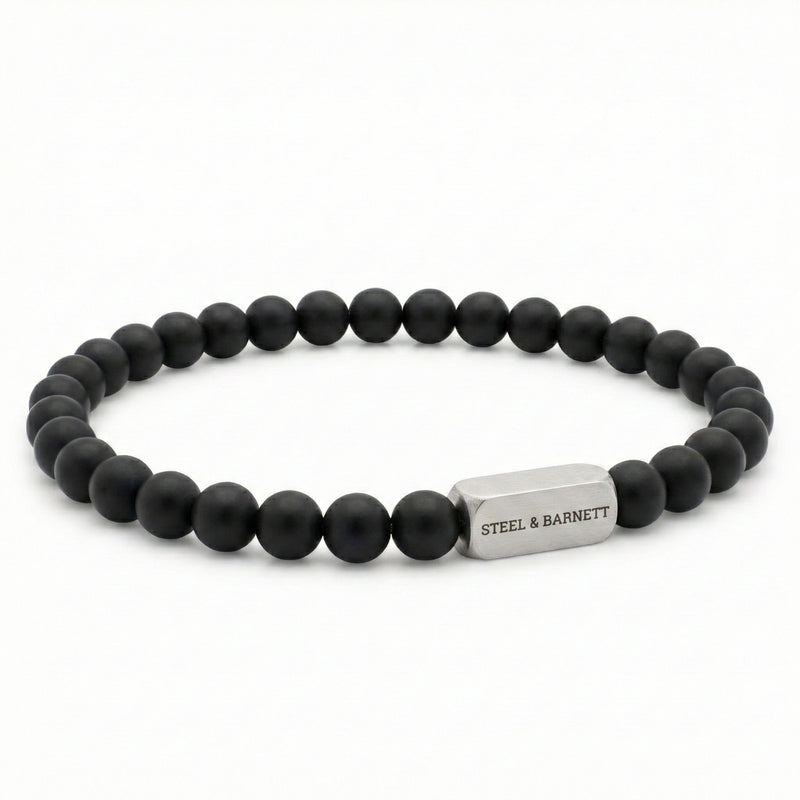 Steel & Barnett Matt Black Onyx Gemstone Beads Bracelet (Size M)