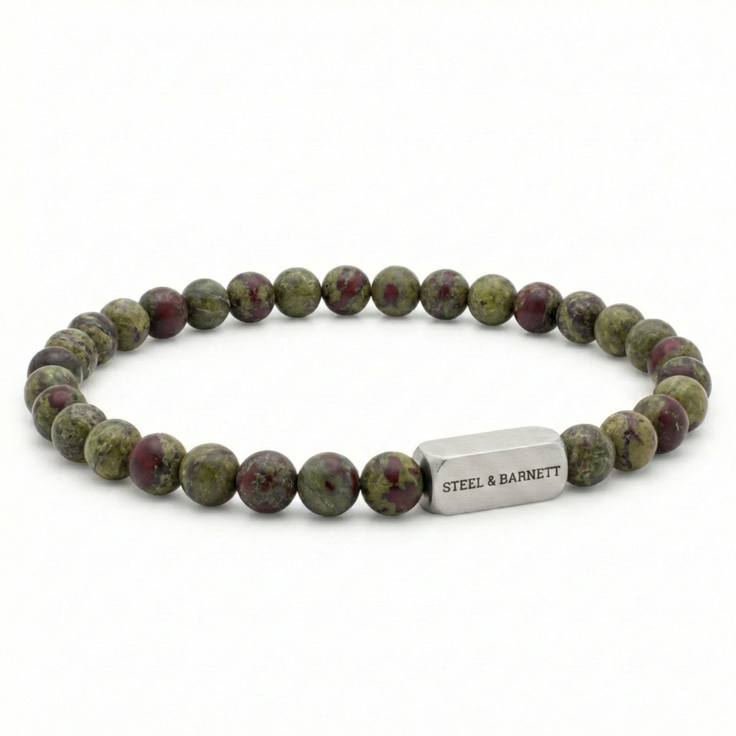 Steel & Barnett Dragon Blood Gemstone Beads Bracelet (Size M)