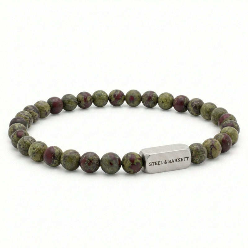 Steel & Barnett Dragon Blood Gemstone Beads Bracelet (Size M)