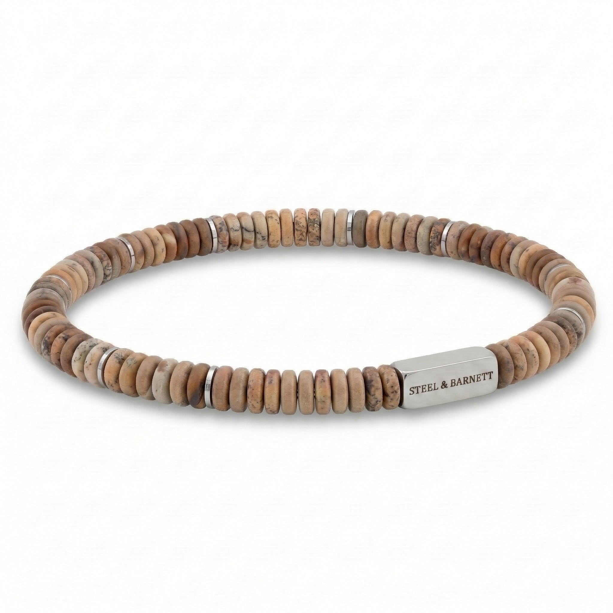 Steel & Barnett Two-Tone Matt Jasper Gemstone Beads Bracelet (Size M)