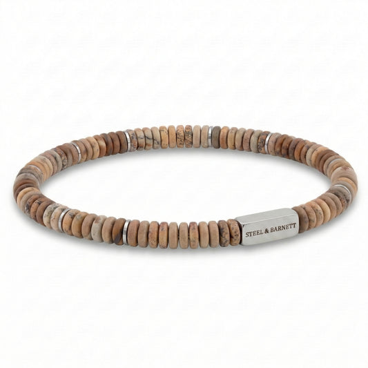 Steel & Barnett Two-Tone Matt Jasper Gemstone Beads Bracelet (Size M)