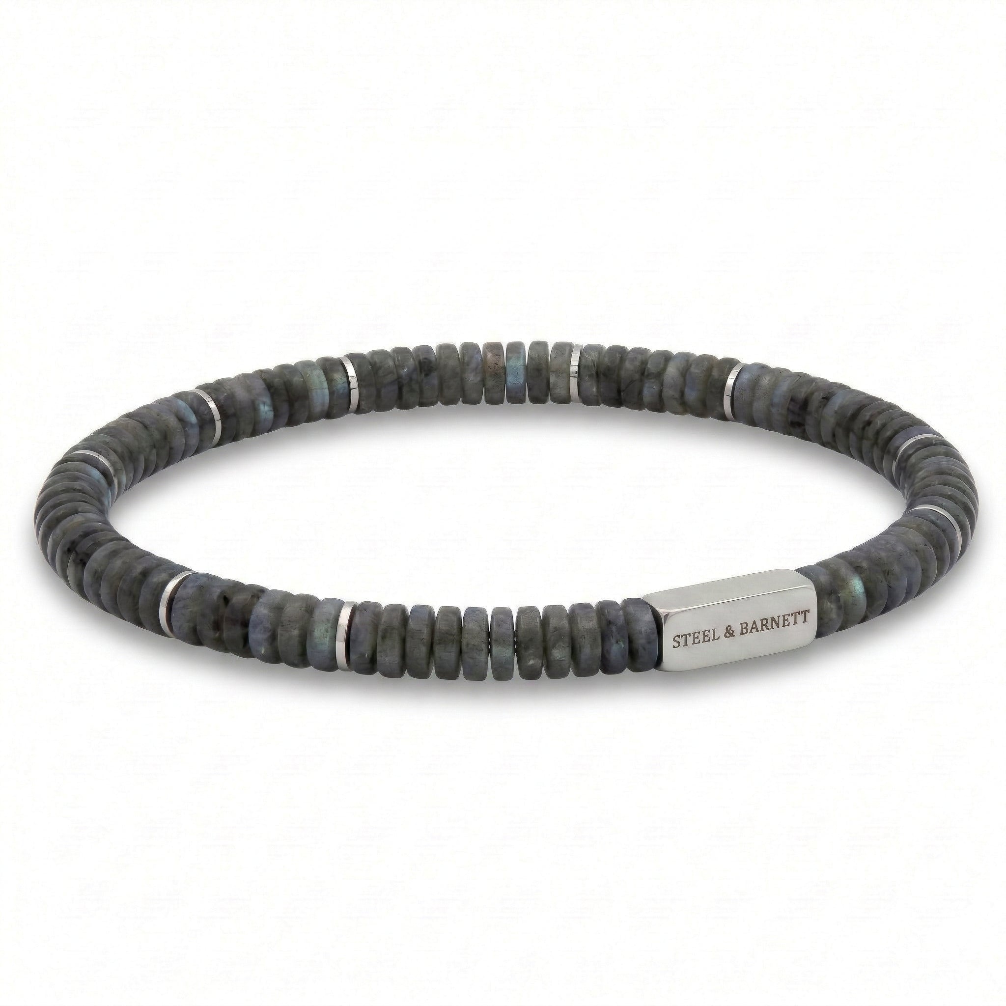 Steel & Barnett Two-Tone Matt Labradorite Gemstone Beads Bracelet (Size M)