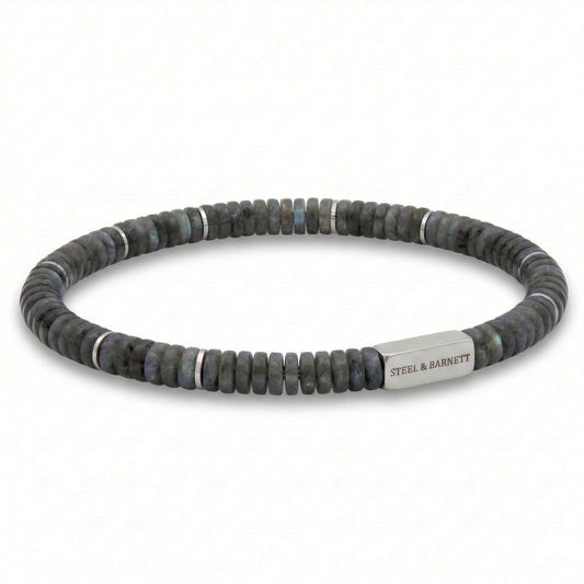 Steel & Barnett Two-Tone Matt Labradorite Gemstone Beads Bracelet (Size M)