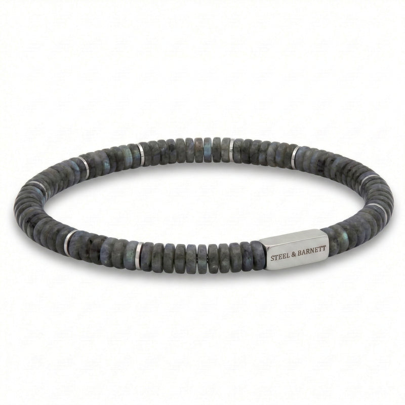 Steel & Barnett Two-Tone Matt Labradorite Gemstone Beads Bracelet (Size M)